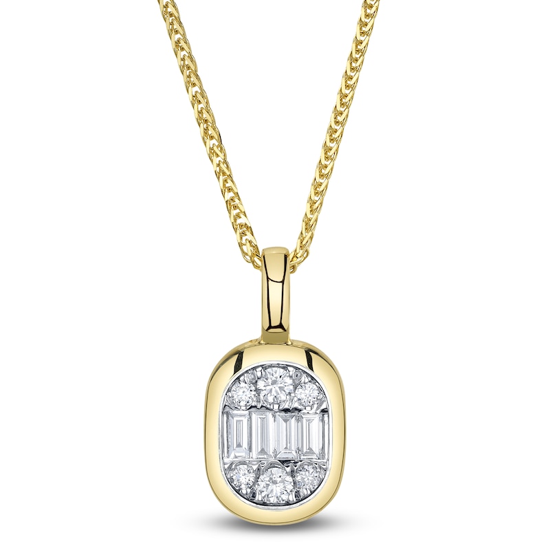 Main Image 1 of Shy ICON Lumeria Baguette & Round-Cut Multi-Diamond Necklace 1/2 ct tw 14K Yellow Gold 18"