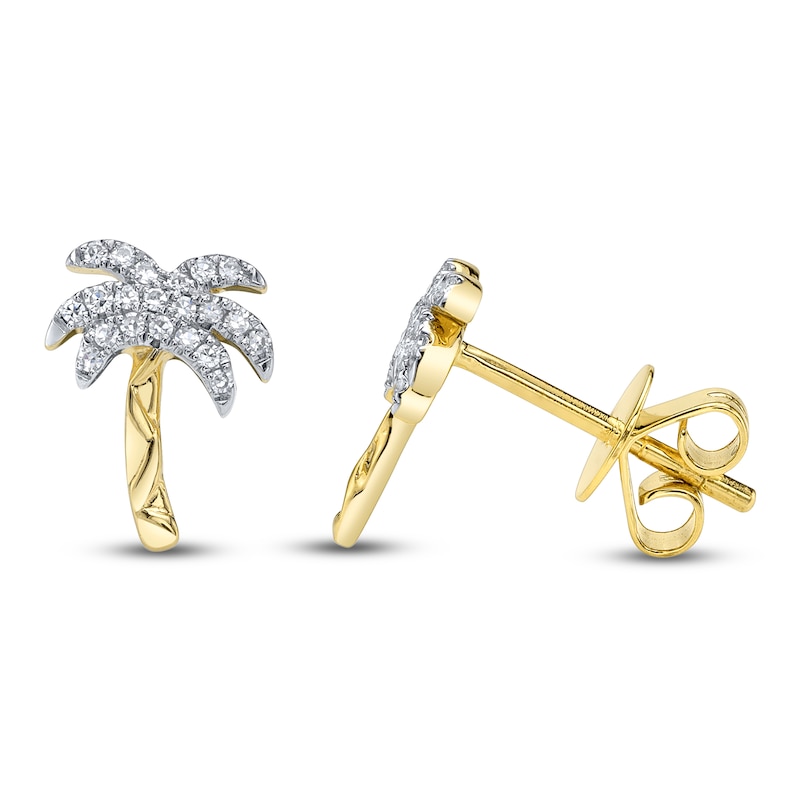 Main Image 1 of Shy Creation Diamond Palm Tree Stud Earrings 1/15 ct tw 14K Yellow Gold