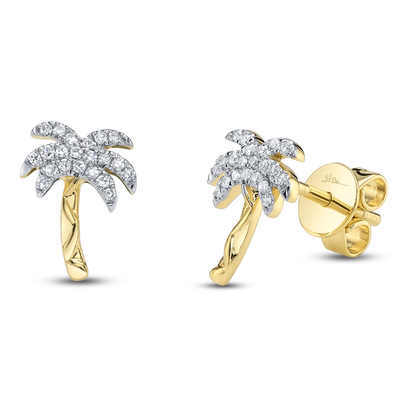 Main Image 2 of Shy Creation Diamond Palm Tree Stud Earrings 1/15 ct tw 14K Yellow Gold