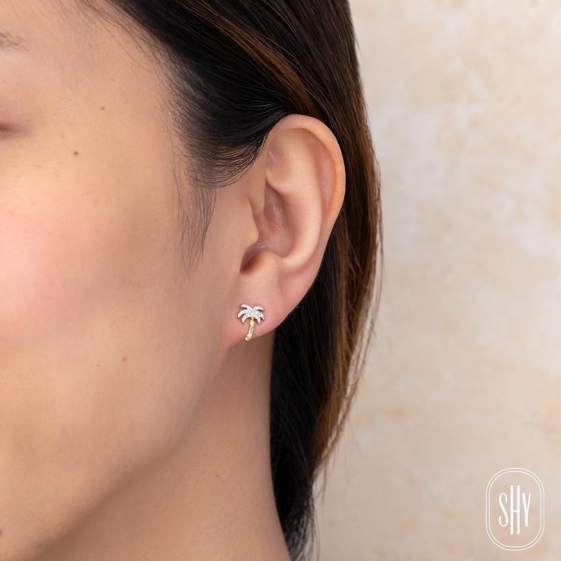 Main Image 3 of Shy Creation Diamond Palm Tree Stud Earrings 1/15 ct tw 14K Yellow Gold