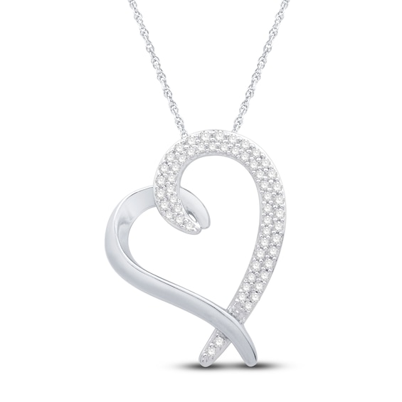 Diamond Heart Necklace 14 ct tw Round 10K White Gold