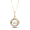 Thumbnail Image 1 of Button Cultured Pearl & Lab-Grown Diamond Halo Necklace 1/3 ct tw 14K Yellow Gold 18"
