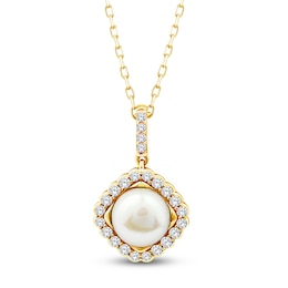 Button Cultured Pearl & Lab-Grown Diamond Halo Necklace 1/3 ct tw 14K Yellow Gold 18"