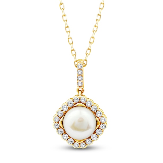 Button Cultured Pearl & Lab-Grown Diamond Halo Necklace 1/3 ct tw 14K Yellow Gold 18"