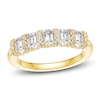 Thumbnail Image 1 of Certified Emerald & Round-Cut Diamond Scalloped-Edge Anniversary Ring 1 ct tw 14K Yellow Gold