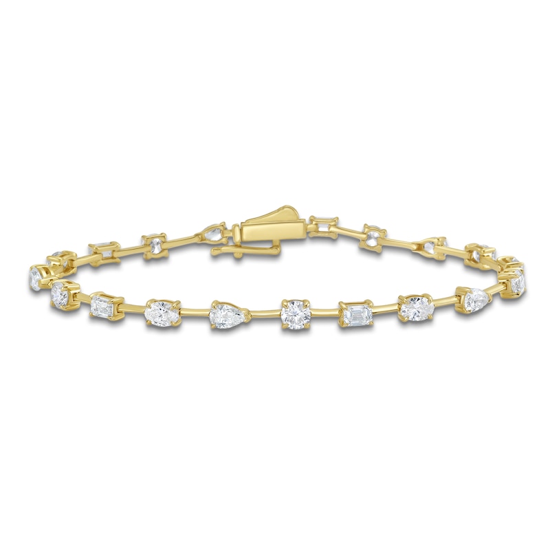 Main Image 1 of Jared Signature Oval, Pear, Round & Emerald-Cut Lab-Grown Diamond Bar Link Station Bracelet 4-7/8 ct tw 14K Yellow Gold 7"
