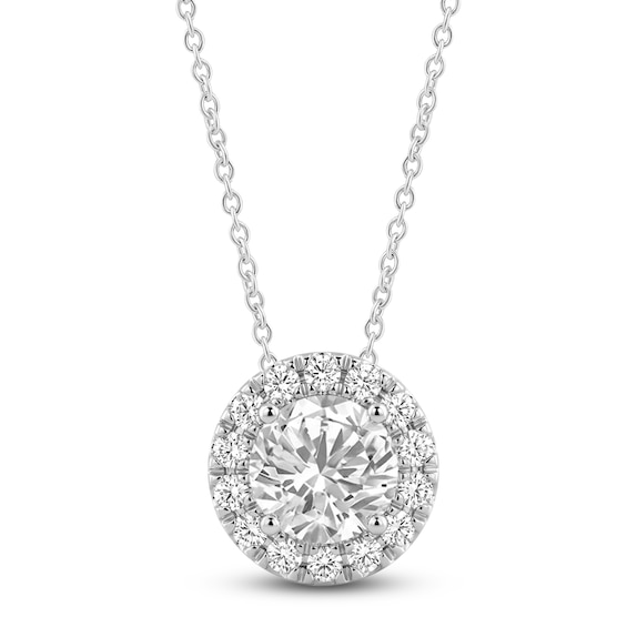 Jared Signature Lab-Grown Diamond Halo Necklace 2 ct tw 14K White Gold 18"