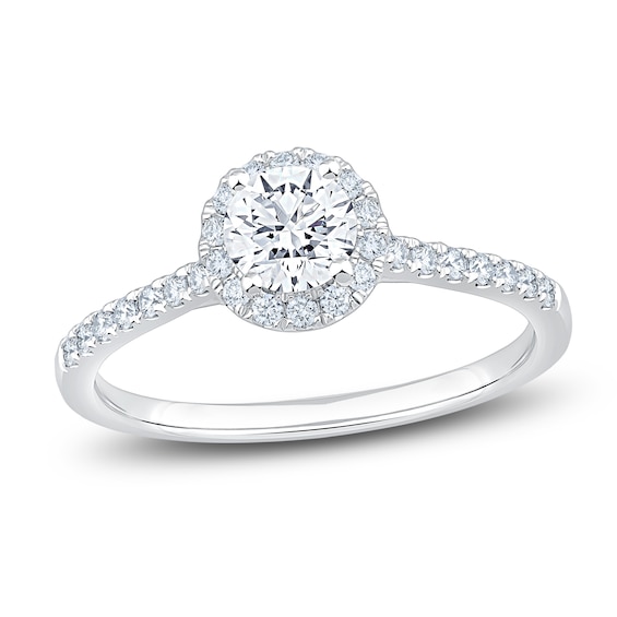 Certified Round-Cut Lab-Grown Diamond Halo Engagement Ring 3/4 ct tw 14K White Gold