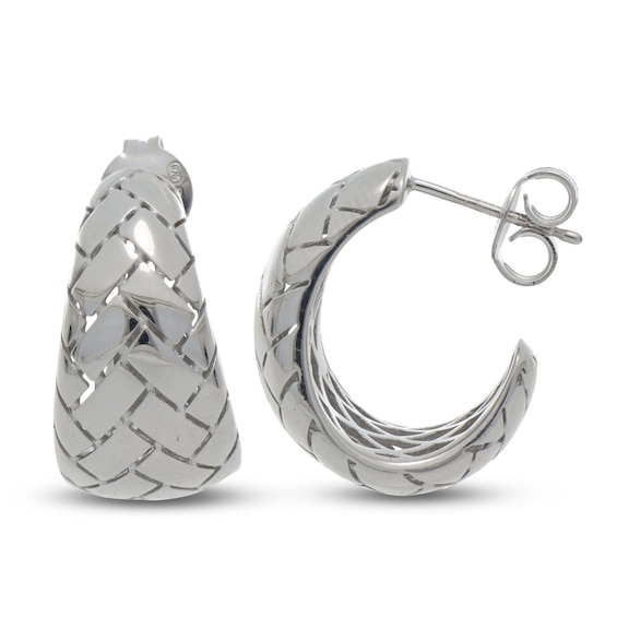 Italia D'Argento Herringbone-Pattern Domed J-Hoop Earrings Sterling Silver