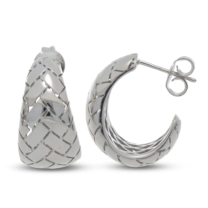Main Image 1 of Italia D'Argento Herringbone-Pattern Domed J-Hoop Earrings Sterling Silver