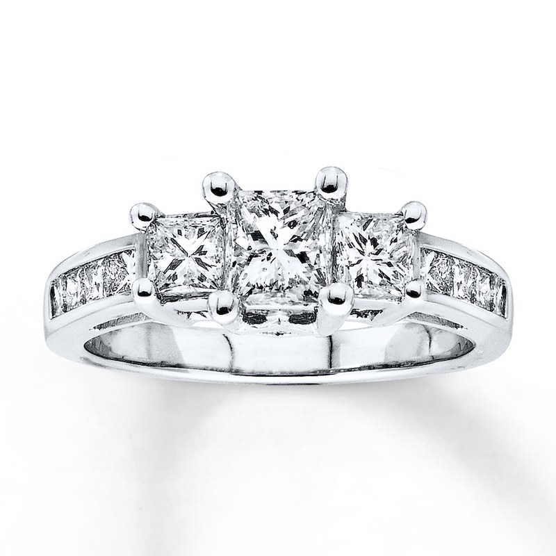 Diamond 3-Stone Ring 2 ct tw Princess 14K White Gold
