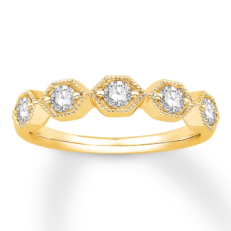 Diamond Anniversary Ring 1/2 ct tw Round-cut 10K Yellow Gold with 360