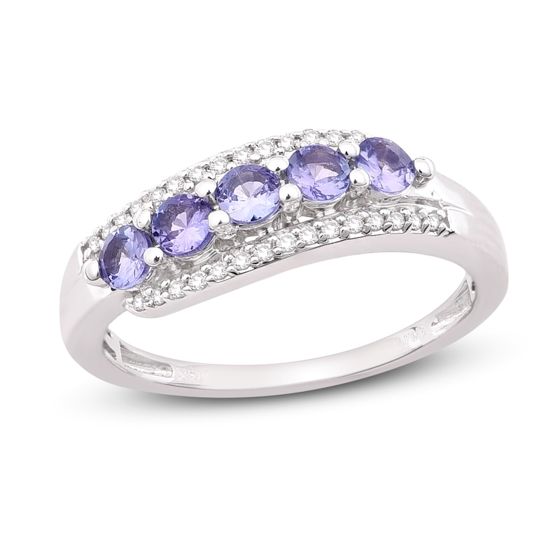 Main Image 1 of Natural Tanzanite Anniversary Ring 1/8 ct tw Diamonds 14K White Gold