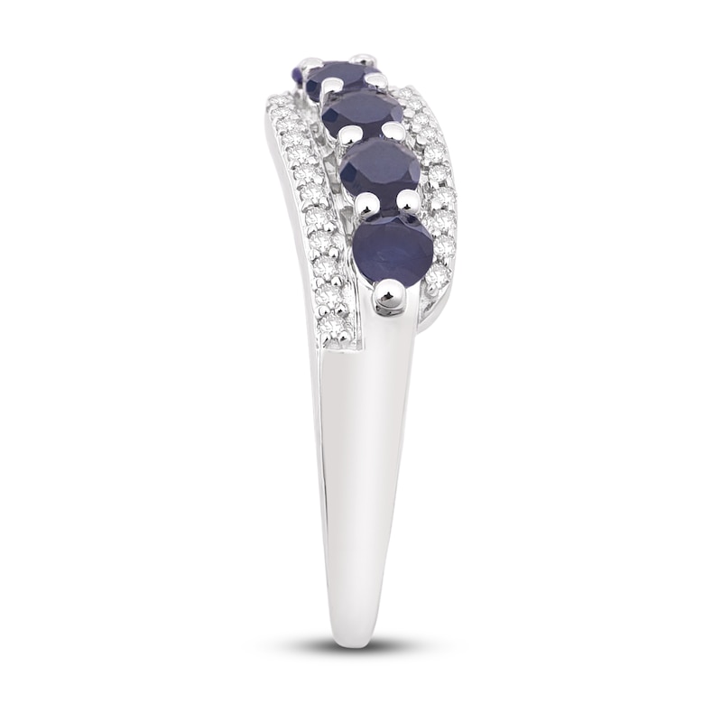 Main Image 2 of Natural Blue Sapphire Anniversary Ring 1/8 ct tw Diamonds 14K White Gold