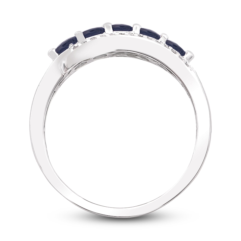 Main Image 3 of Natural Blue Sapphire Anniversary Ring 1/8 ct tw Diamonds 14K White Gold
