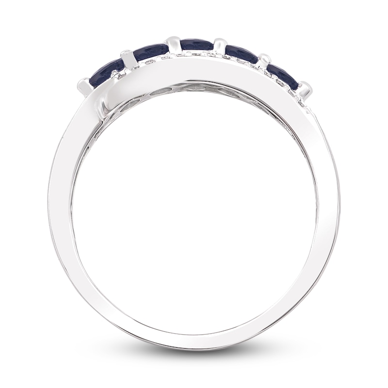 Natural Blue Sapphire Anniversary Ring 1/8 ct tw Diamonds 14K White Gold