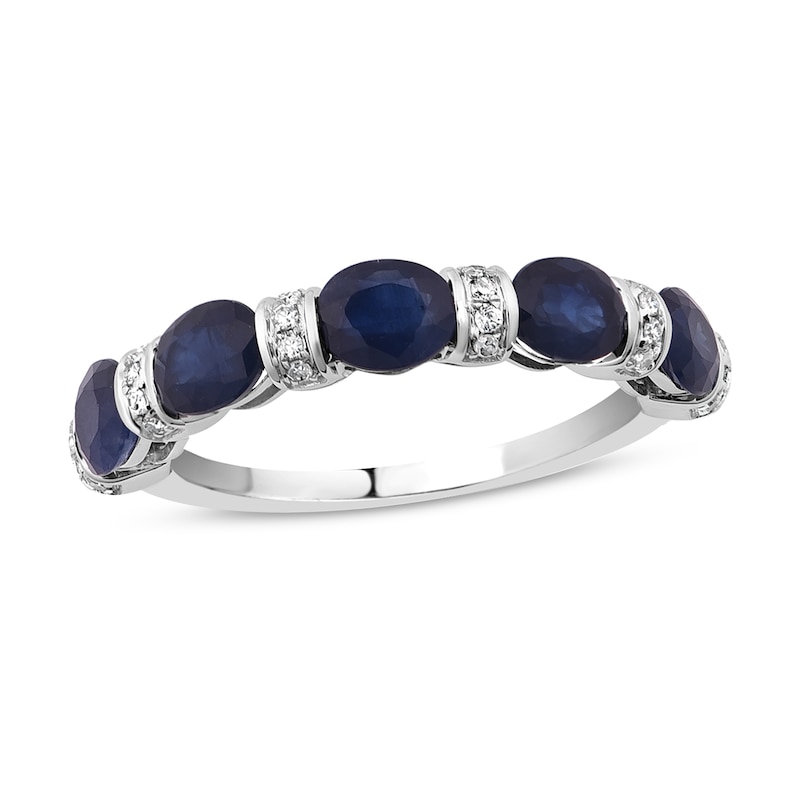 Main Image 1 of Natural Blue Sapphire Anniversary Ring 1/10 ct tw Diamonds 14K White Gold
