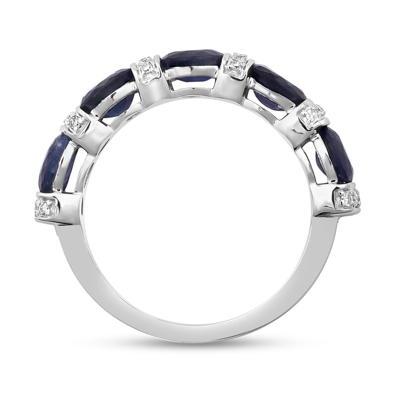 Main Image 3 of Natural Blue Sapphire Anniversary Ring 1/10 ct tw Diamonds 14K White Gold