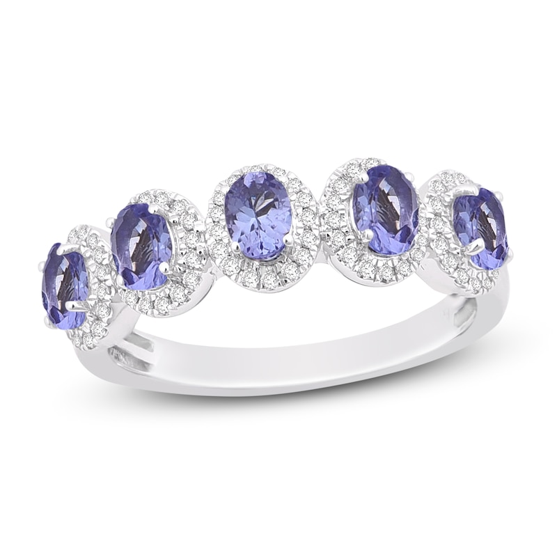 Natural Tanzanite Anniversary Ring 1/4 ct tw Diamonds 14K White Gold