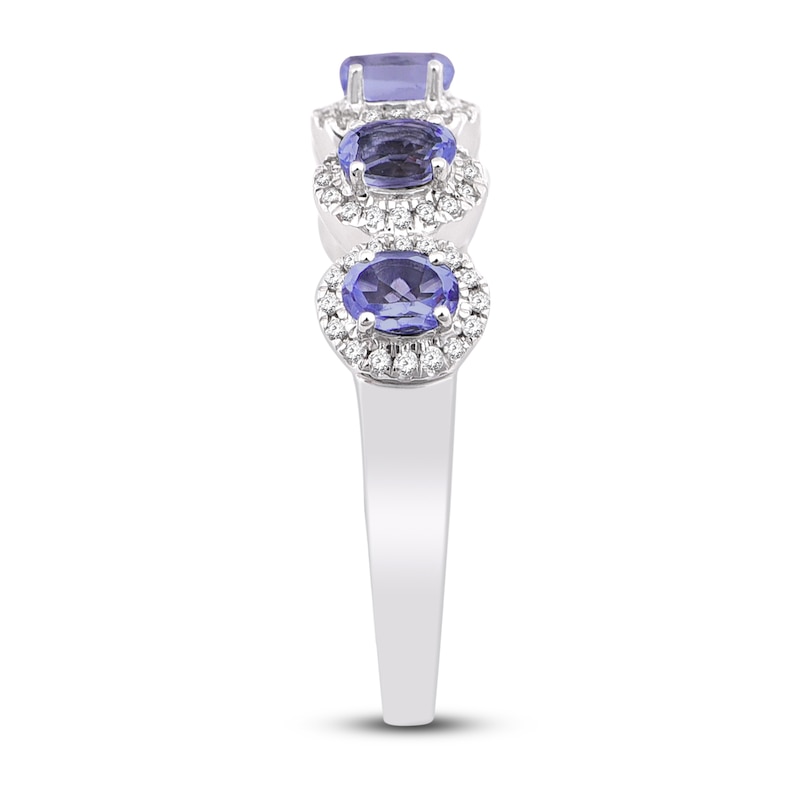 Natural Tanzanite Anniversary Ring 1/4 ct tw Diamonds 14K White Gold