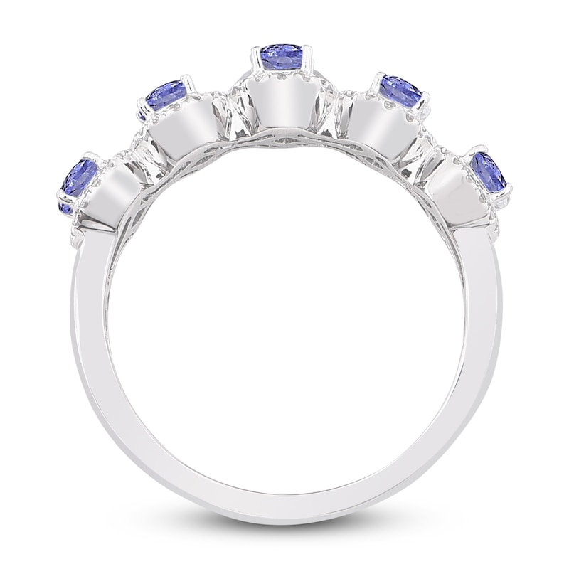 Natural Tanzanite Anniversary Ring 1/4 ct tw Diamonds 14K White Gold