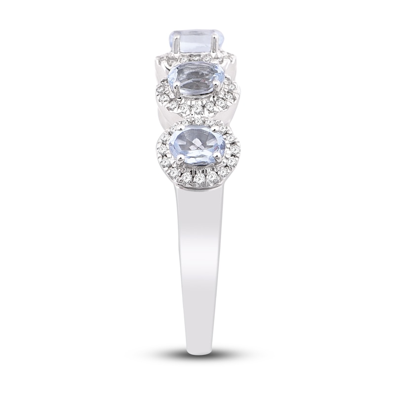 Natural Aquamarine Anniversary Ring 1/4 ct tw Diamonds 14K White Gold