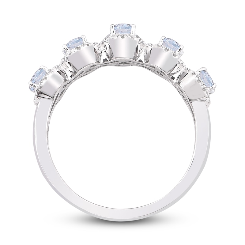 Main Image 3 of Natural Aquamarine Anniversary Ring 1/4 ct tw Diamonds 14K White Gold