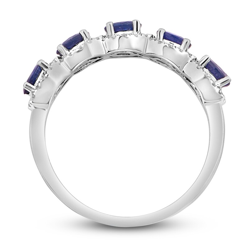 Main Image 2 of Natural Blue Sapphire Anniversary Ring 1/5 ct tw Diamonds 14K White Gold