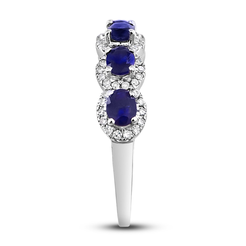 Natural Blue Sapphire Anniversary Ring 1/5 ct tw Diamonds 14K White Gold