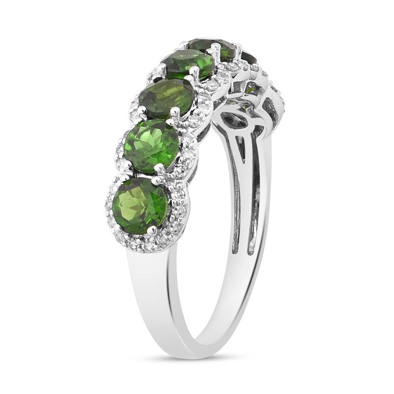 Natural Chrome Diopside Anniversary Ring 1/5 ct tw Diamonds 14K White Gold