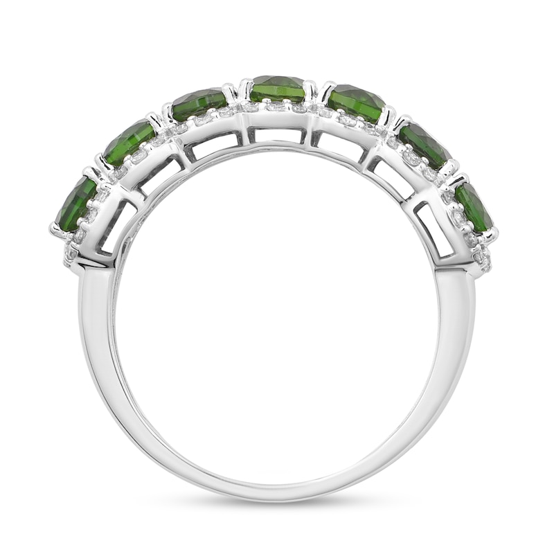 Natural Chrome Diopside Anniversary Ring 1/5 ct tw Diamonds 14K White Gold