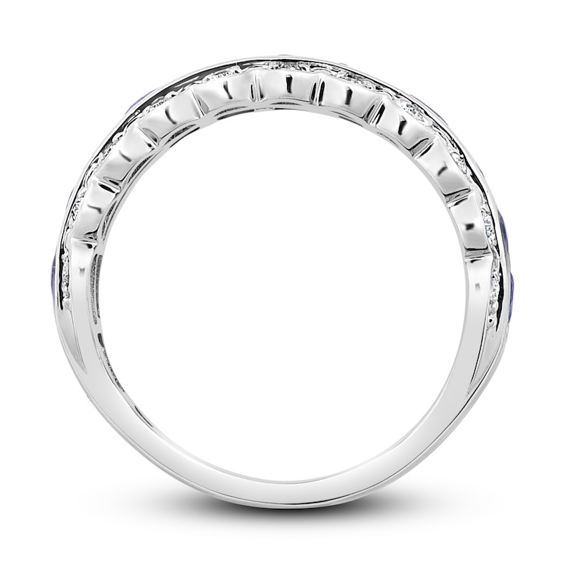 Main Image 3 of Natural Blue Sapphire Anniversary Ring 1/8 ct tw Diamonds 14K White Gold
