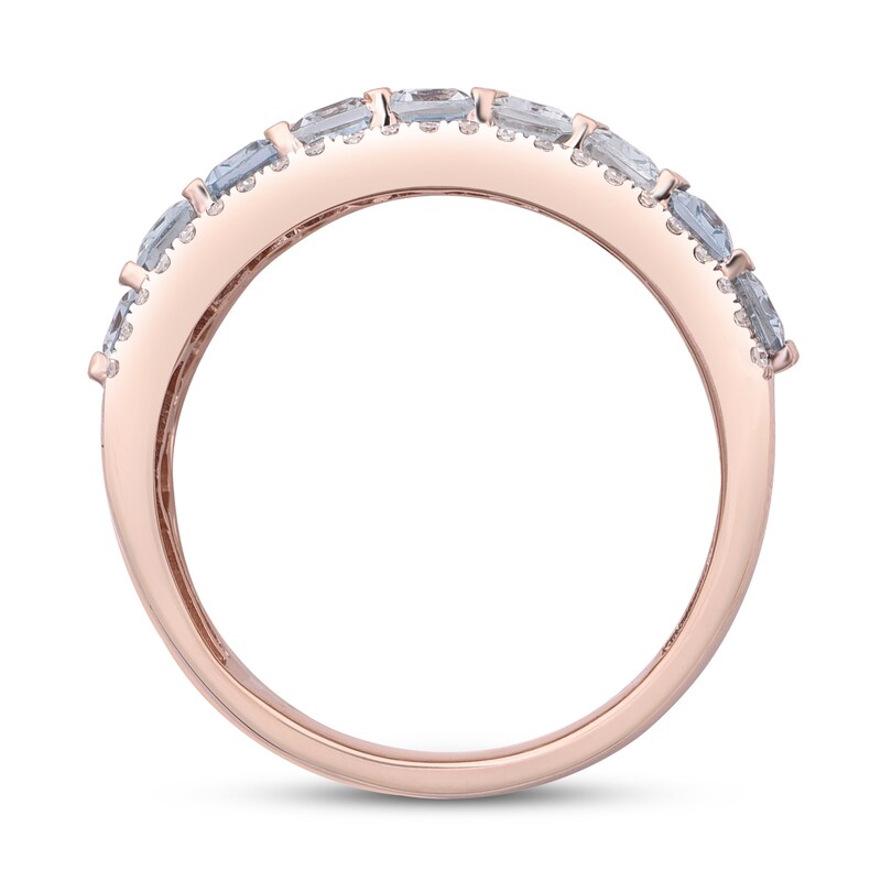 Natural Aquamarine Anniversary Ring 1/5 ct tw Diamonds 14K Rose Gold