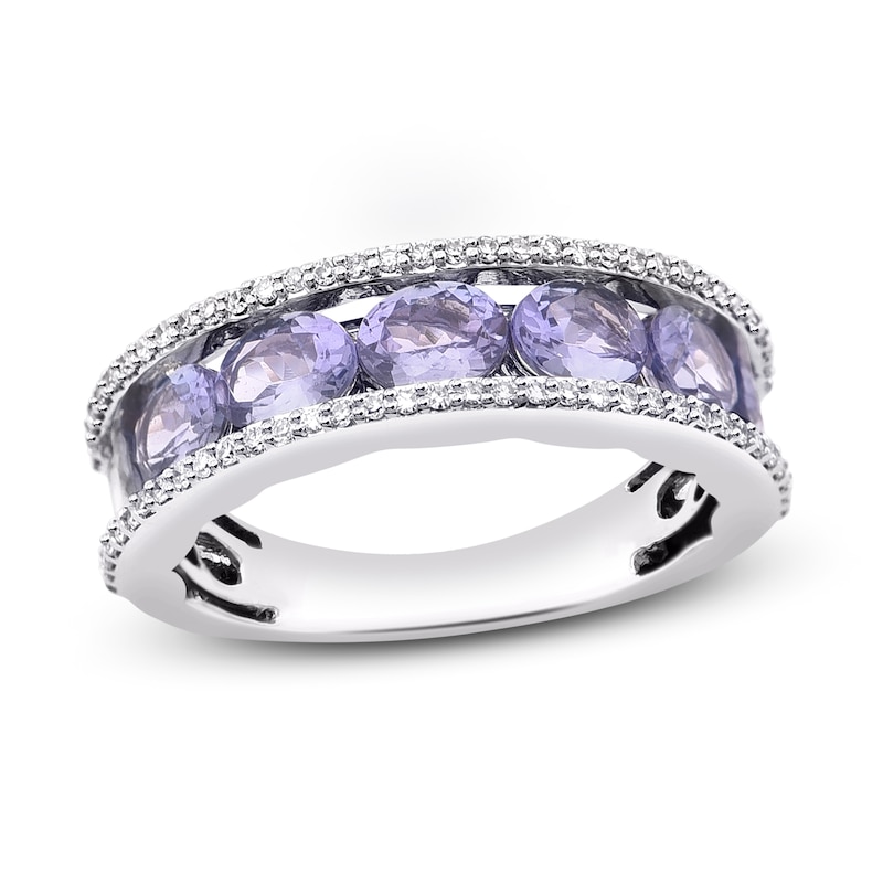 Main Image 1 of Natural Tanzanite Anniversary Ring 1/4 ct tw Diamonds 14K White Gold