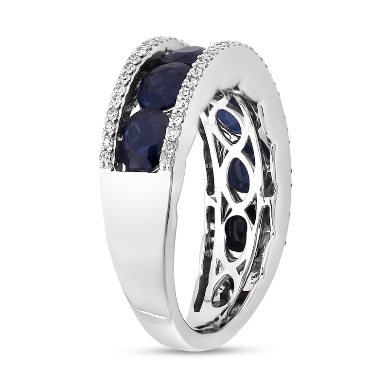 Natural Blue Sapphire Anniversary Ring 1/4 ct tw Diamonds 14K White Gold