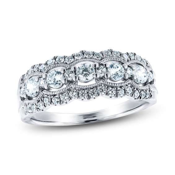 Diamond Anniversary Ring 34 ct tw Round 14K White Gold