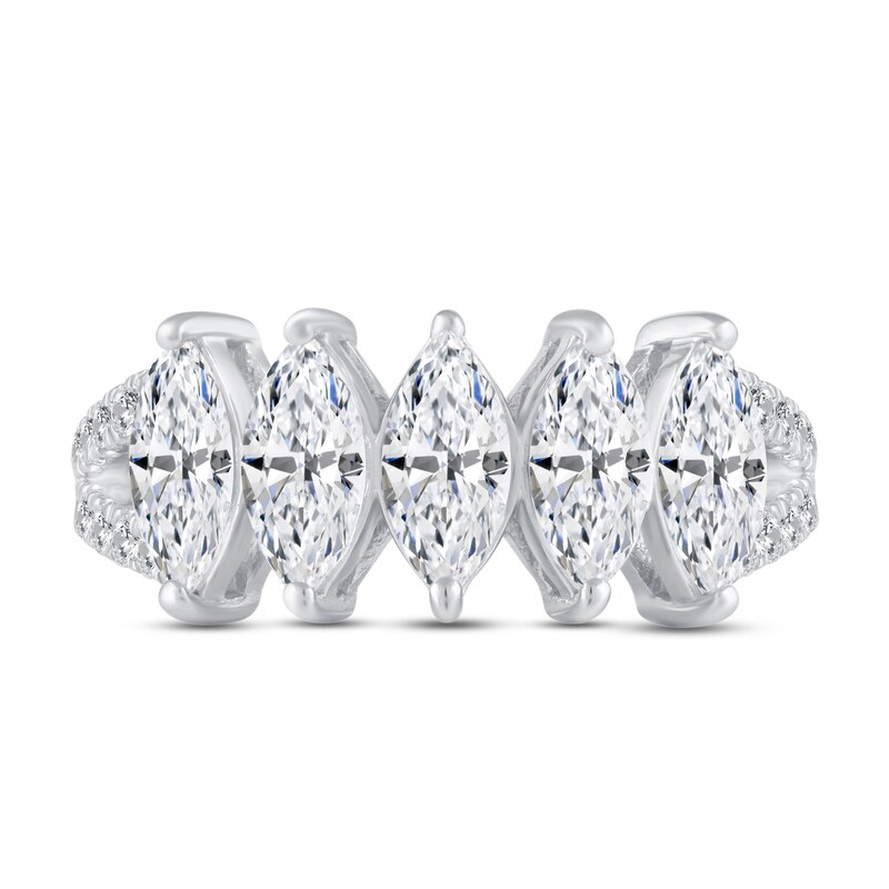 Main Image 3 of Diamond 5-Stone Anniversary Ring 2-1/5 ct tw Round/Marquise 14K White Gold