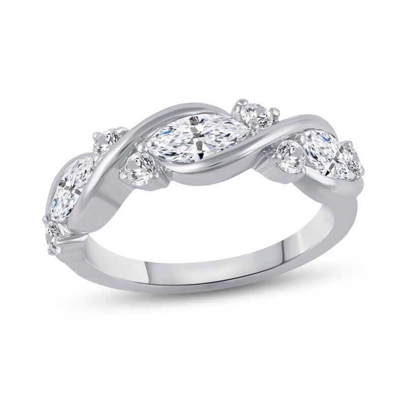 Main Image 1 of Diamond Anniversary Ring 1-1/2 ct tw Round/Marquise 14K White Gold