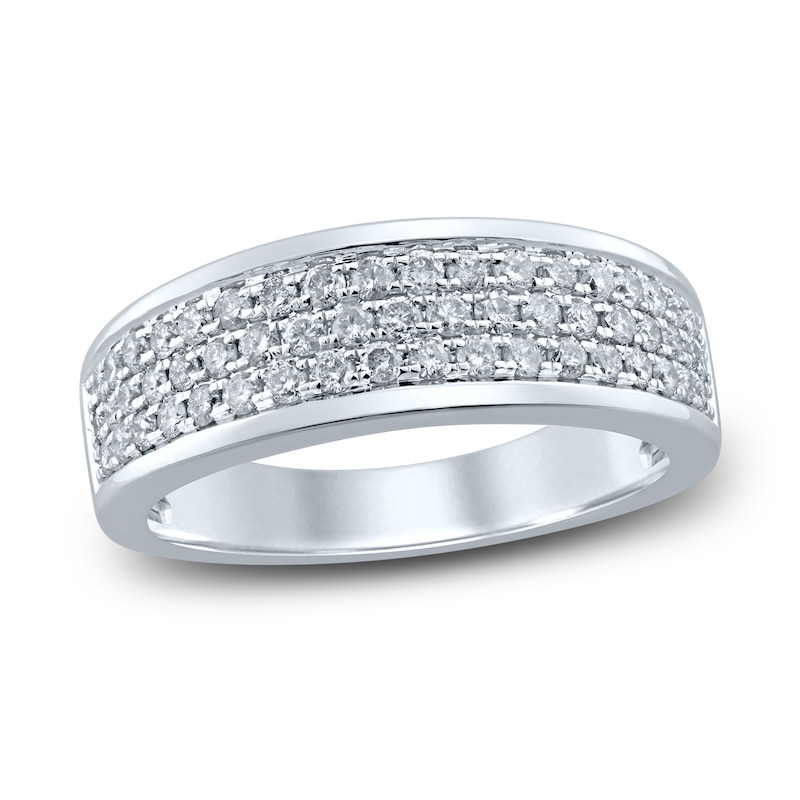 Main Image 1 of Men's Diamond Wedding Band 1 ct tw Round 10K White Gold