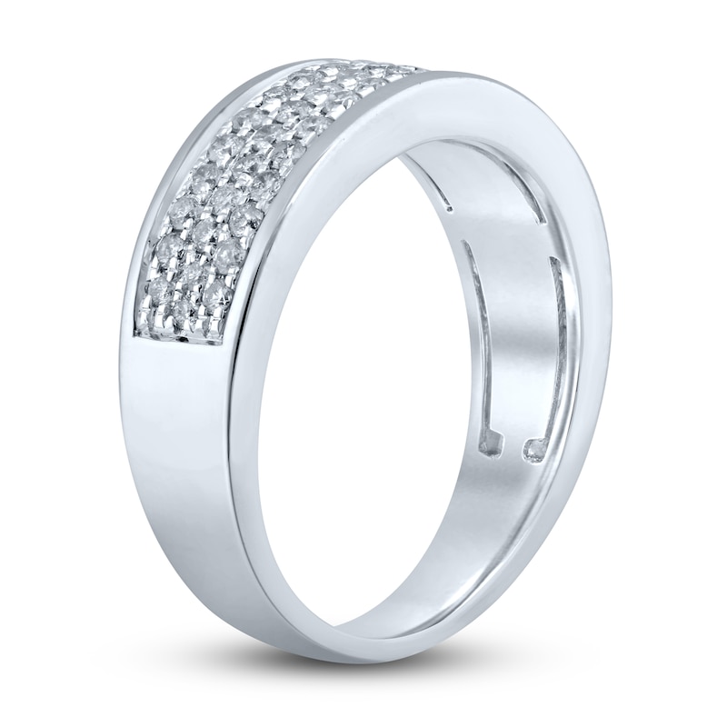 Main Image 2 of Men's Diamond Wedding Band 1 ct tw Round 10K White Gold