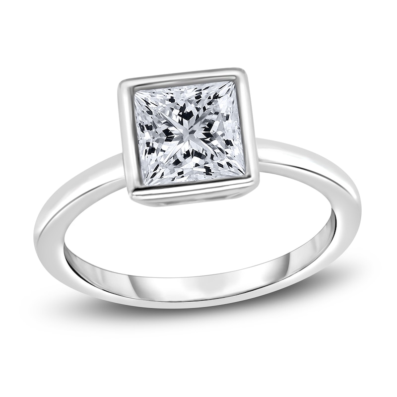 Main Image 1 of Diamond Solitaire Engagement Ring 1-1/2 ct tw Bezel-Set Princess 14K White Gold (I2/I)