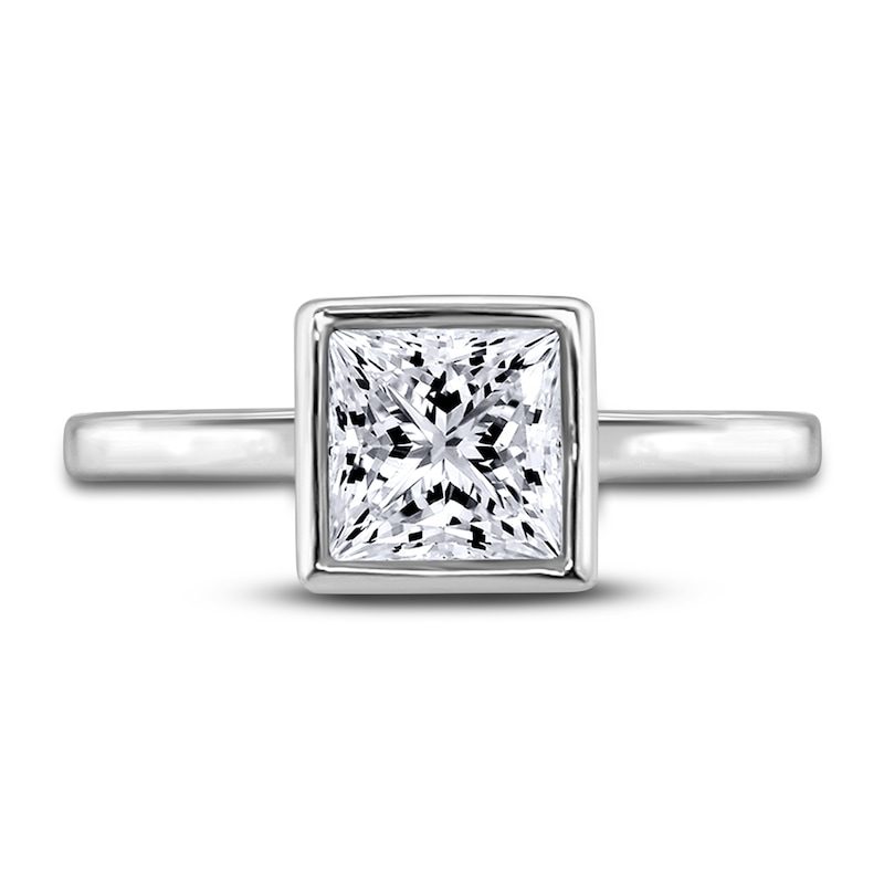 Main Image 3 of Diamond Solitaire Engagement Ring 1-1/2 ct tw Bezel-Set Princess 14K White Gold (I2/I)