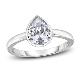 Diamond Solitaire Engagement Ring 2 ct tw Bezel-Set Pear-cut 14K White Gold (I2/I)