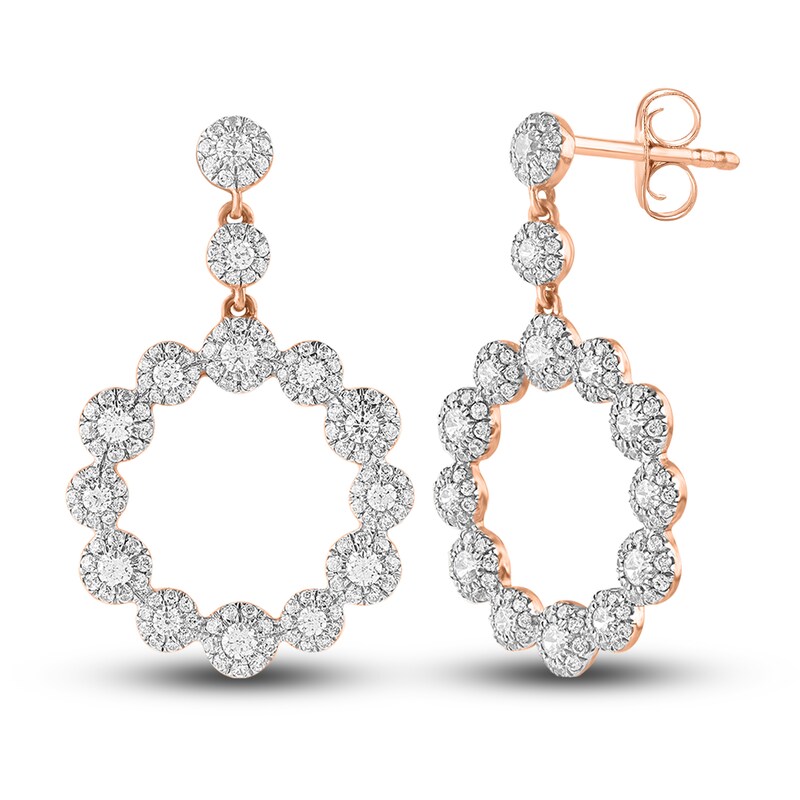 Diamond Drop Earrings 1 ct tw Round 14K Rose Gold