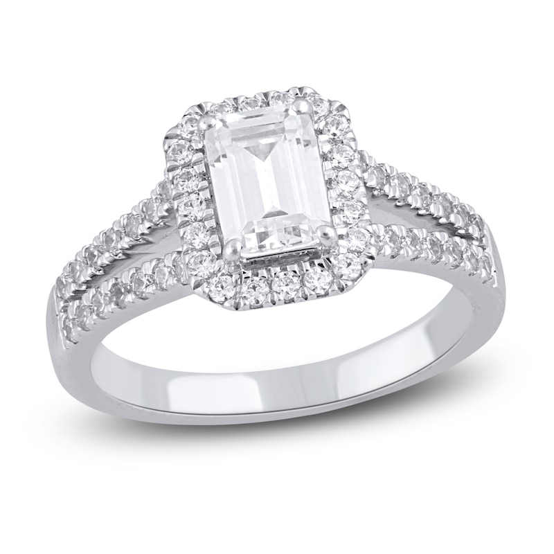 Main Image 1 of Diamond Engagement Ring 1-1/2 ct tw Emerald/Round 14K White Gold