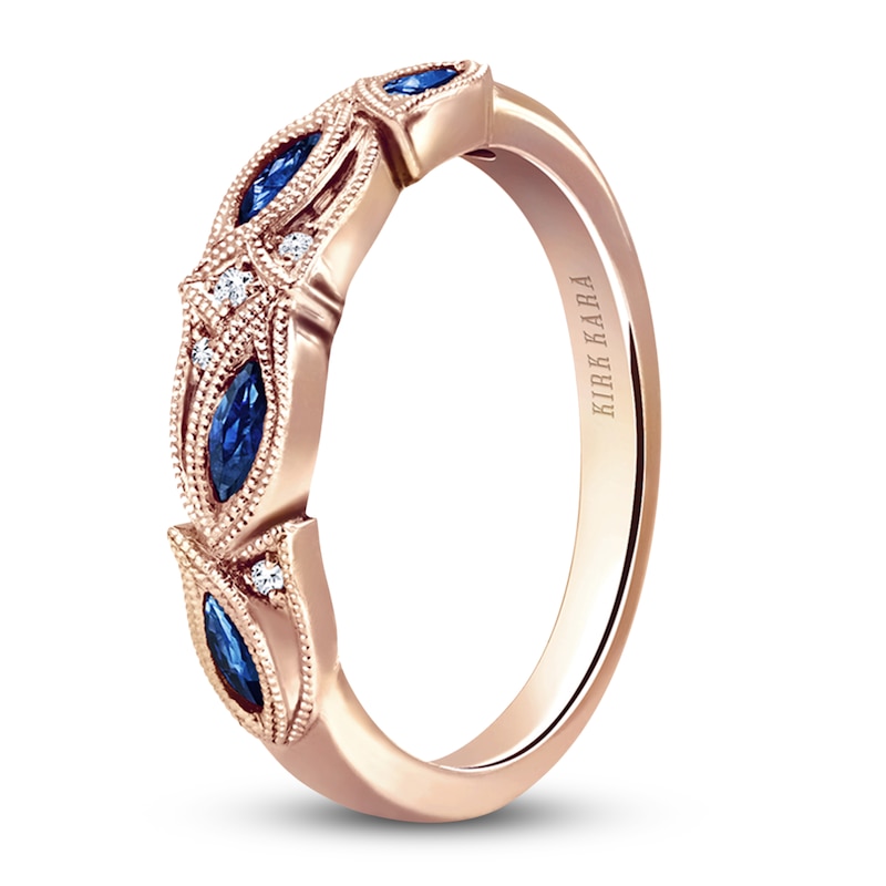 Main Image 2 of Kirk Kara Natural Blue Sapphire Anniversary Band Diamond Accents 18K Rose Gold