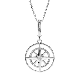 Diamond Compass Point Pendant Necklace 1/10 ct tw Round 14K White Gold 18"