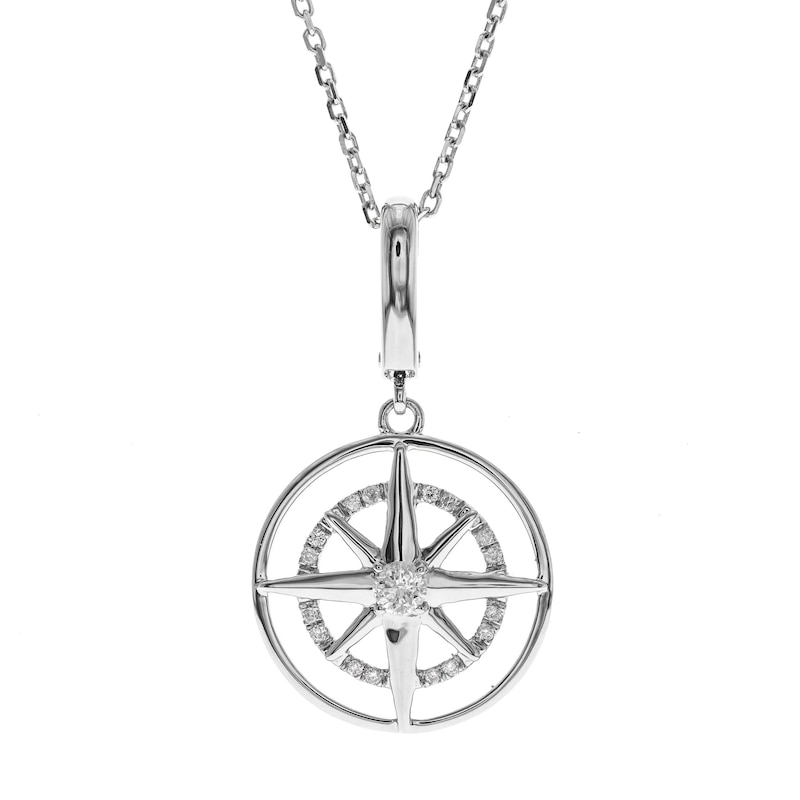 Main Image 1 of Diamond Compass Point Pendant Necklace 1/10 ct tw Round 14K White Gold 18"