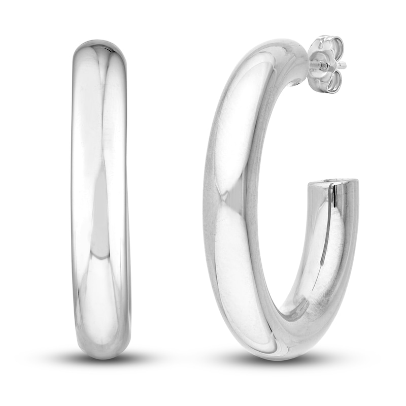 Polished Open Hoop Earrings 14K White Gold 30mm