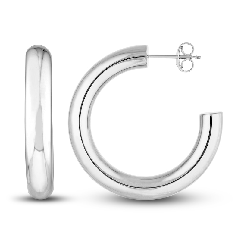 Polished Open Hoop Earrings 14K White Gold 30mm